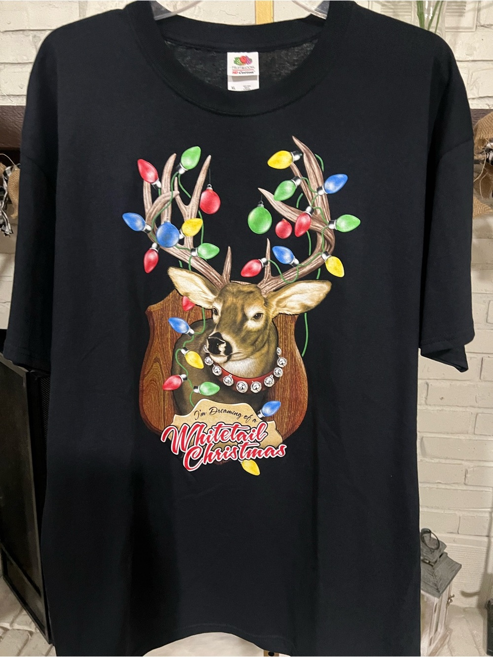 Fruit of the Loom Black Holiday Deer Lights Tee